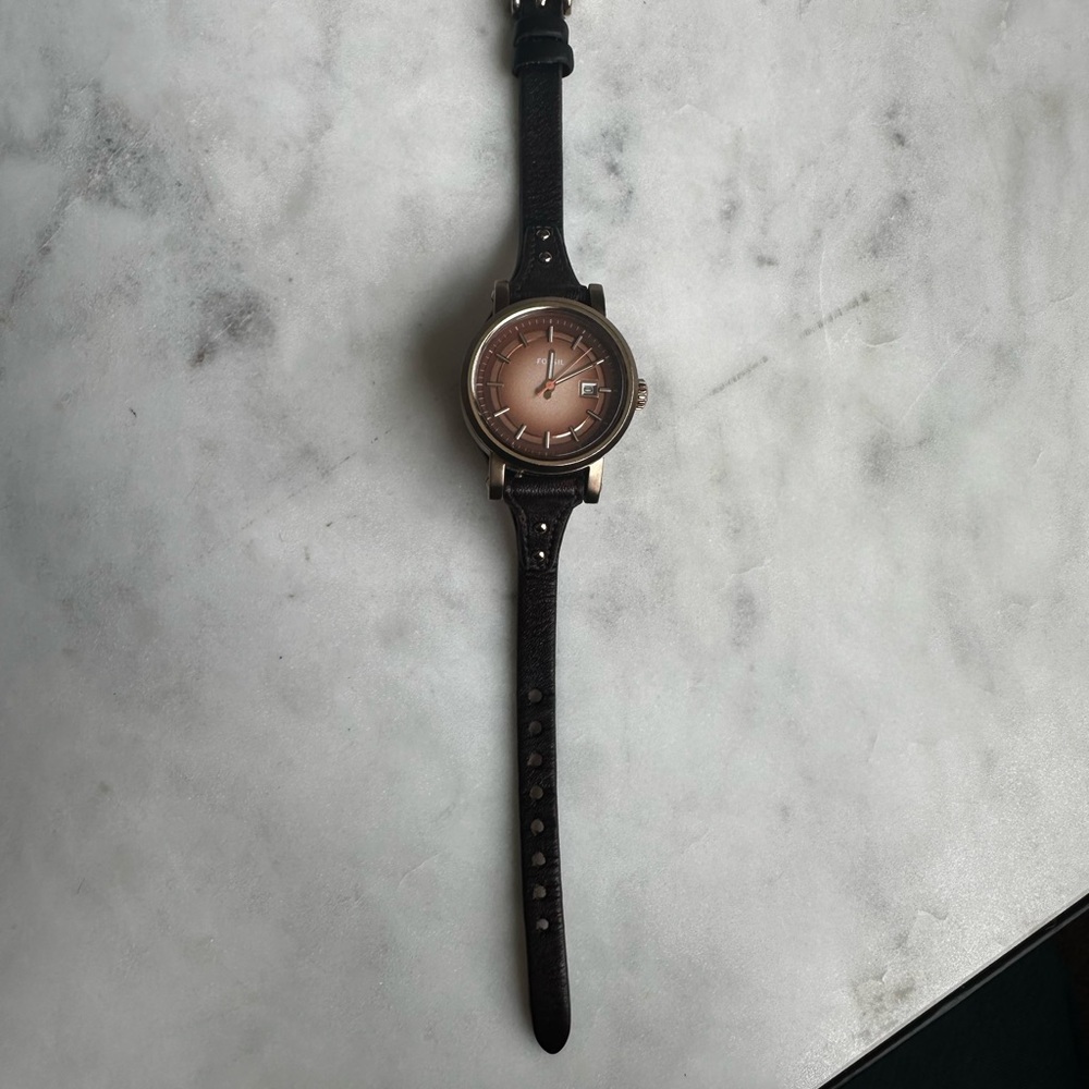Fossil watch Elegant Dark brown leather and Rose Gold Watch